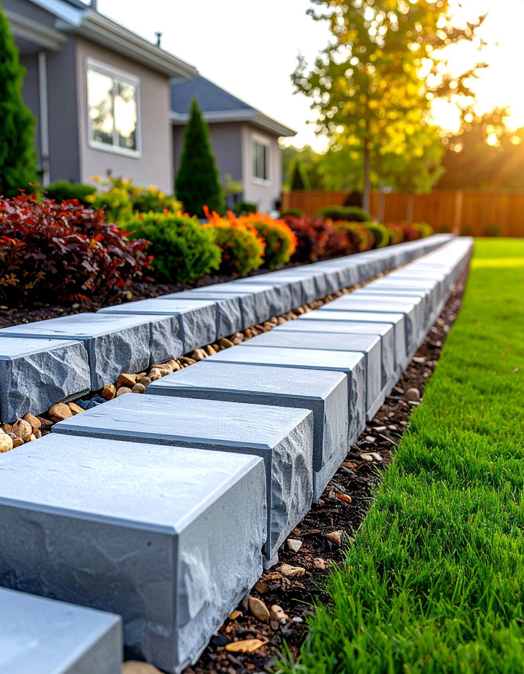 Slanted Stone Block Border - 30 landscaping border ideas