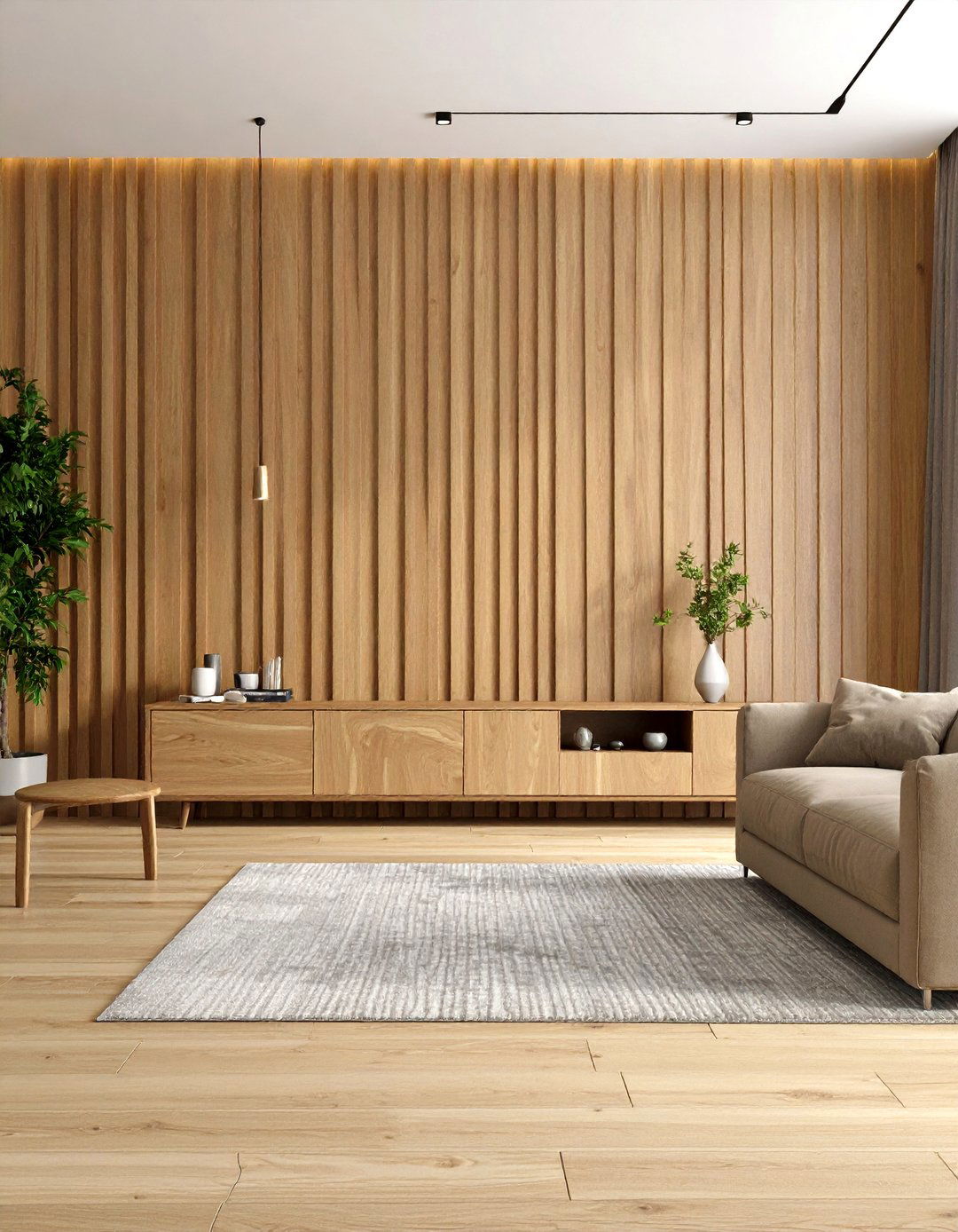 Slat Wood Living Room Wall - 30 living room wall ideas