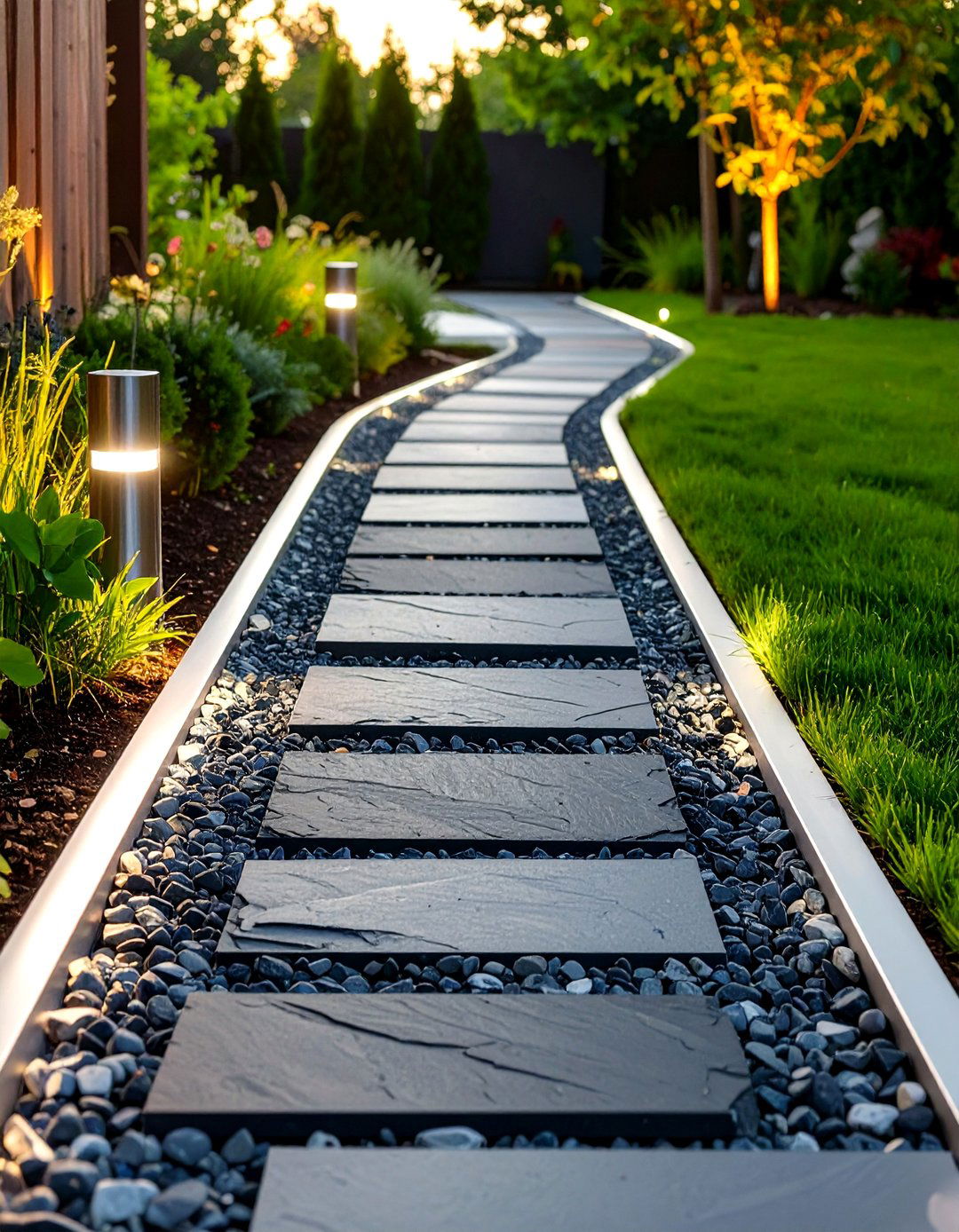 Slate Chip and Metal Edging Path - 30 backyard pathway ideas