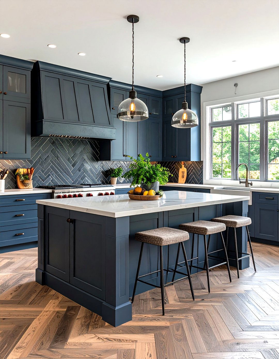 Slate Herringbone Backsplash - 30 rustic backsplash ideas
