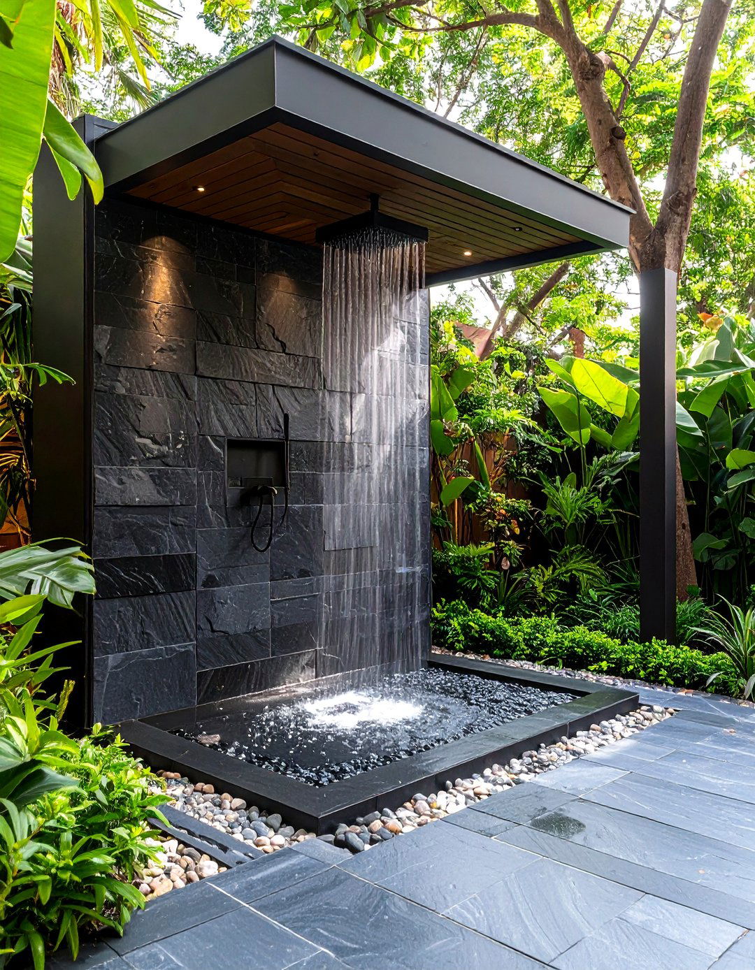 Slate Stone Wall Outdoor Shower - 30 outdoor showers ideas