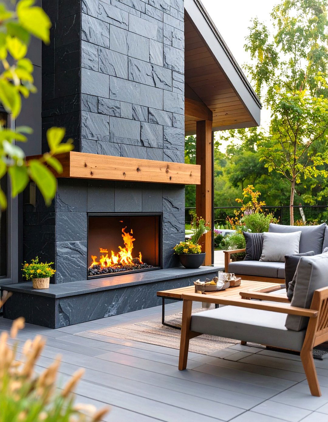 Slate Tile Outdoor Fireplace - 30 outdoor fireplace ideas