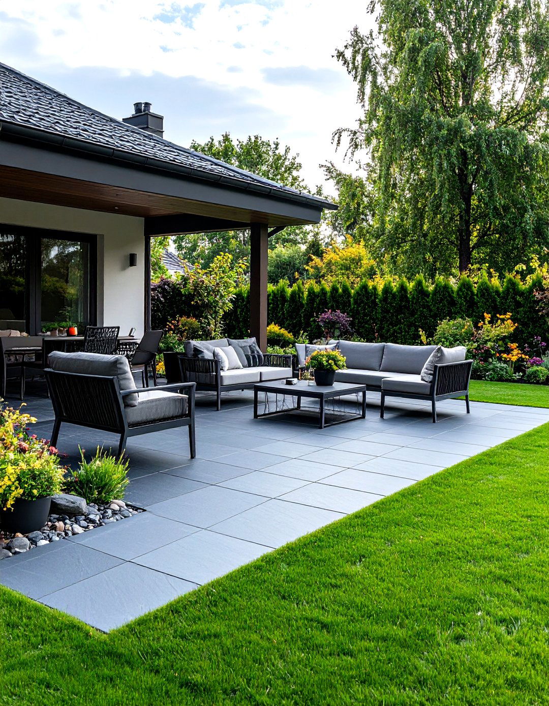 Slate Tile Rock Patio for a Modern Look - 30 rock patio ideas