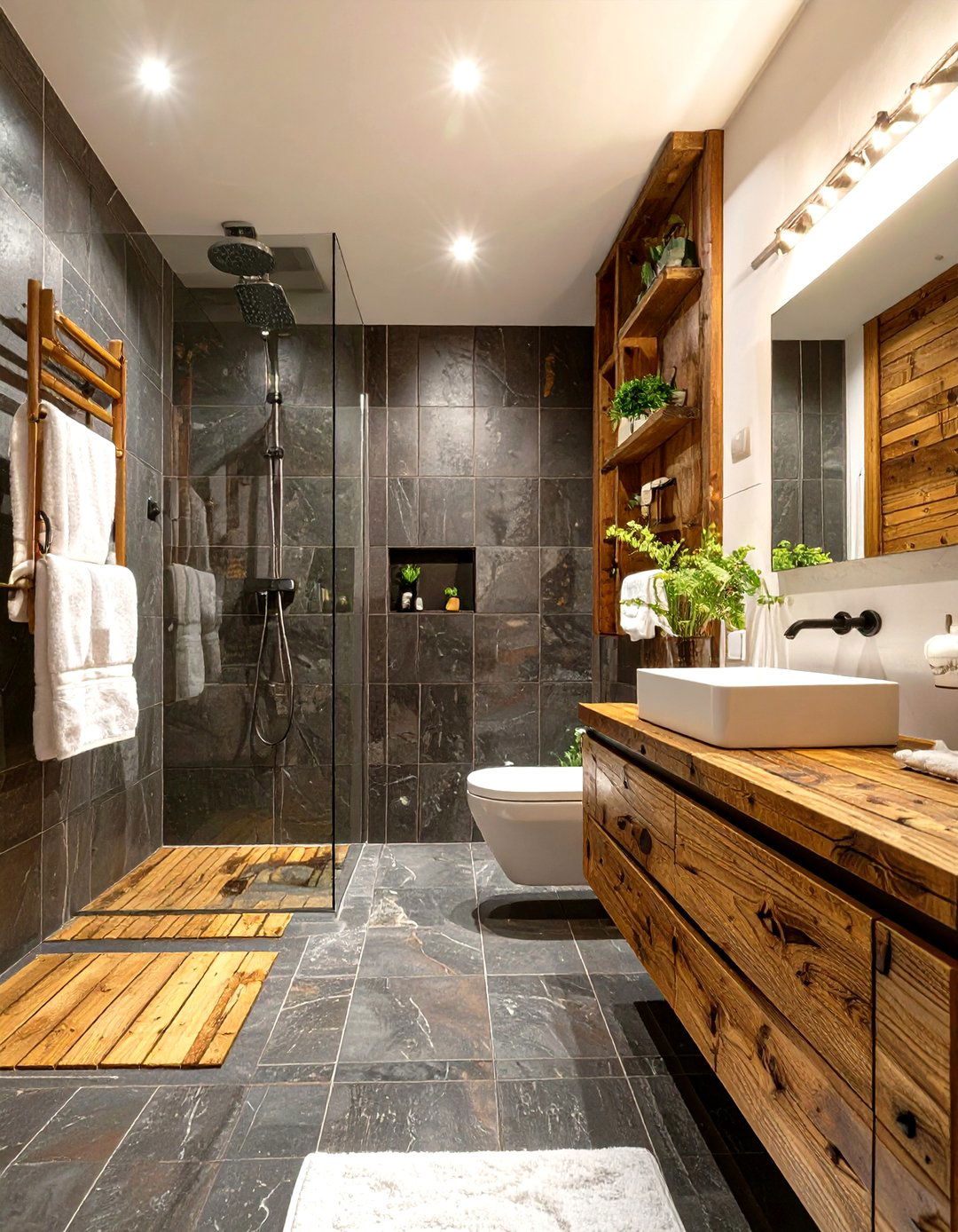 Slate Tiled Bathroom Floor and Shower - 30 tiled bathroom ideas