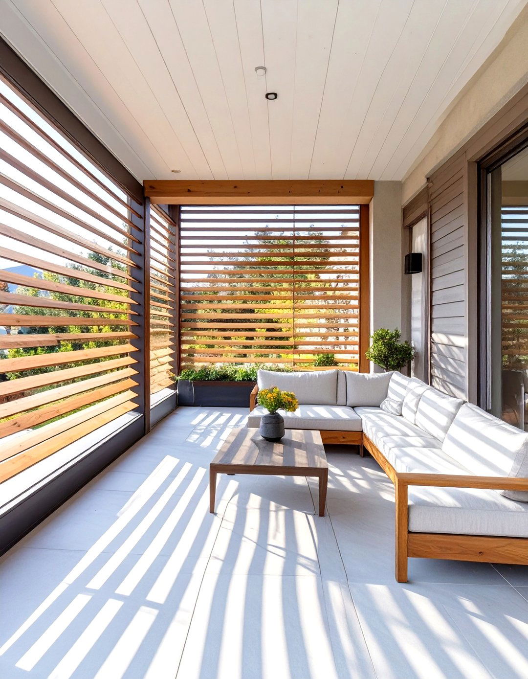 Slatted Wood Privacy Screen Porch - 30 house modern front porch ideas
