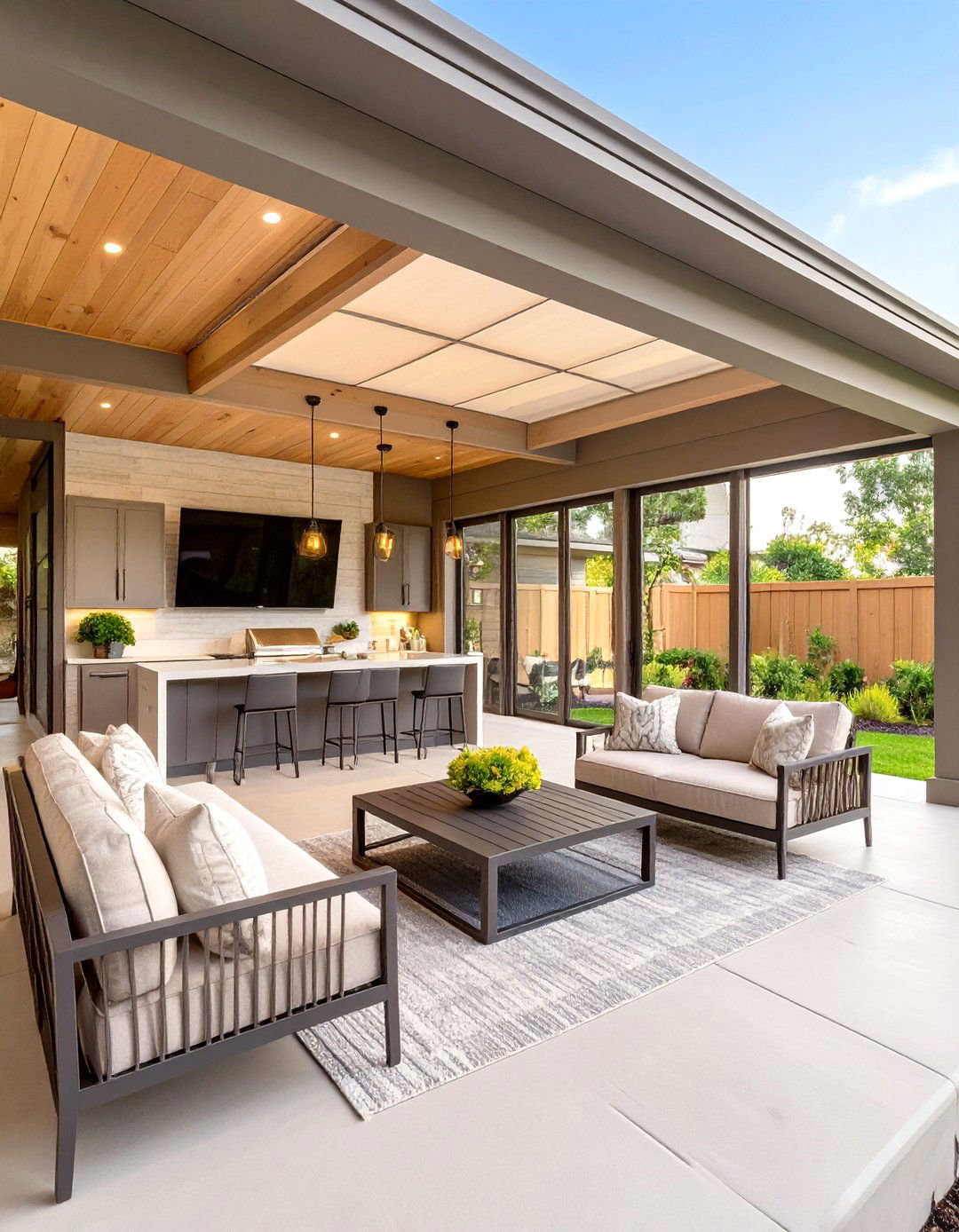 Sleek All Weather Entertainment Porch - 30 modern screened in porch ideas