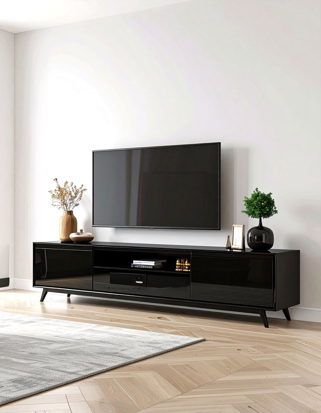 Sleek Black Lacquer Living Room Unit - 30 living room entertainment center ideas