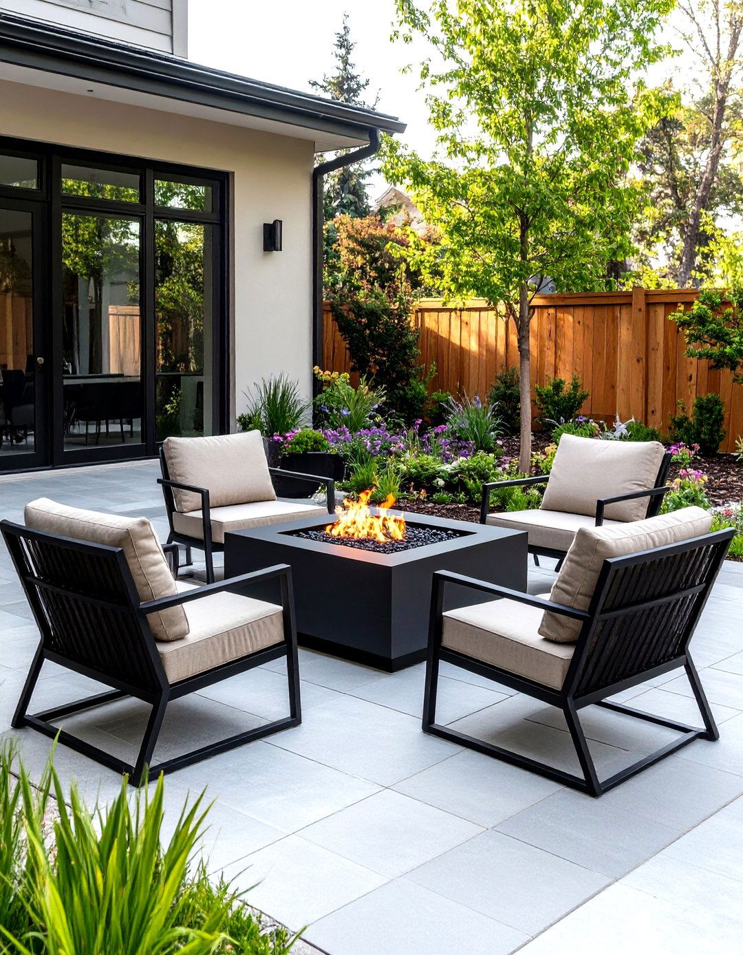 Sleek Black Metal Fire Pit - 30 fire pit backyard ideas