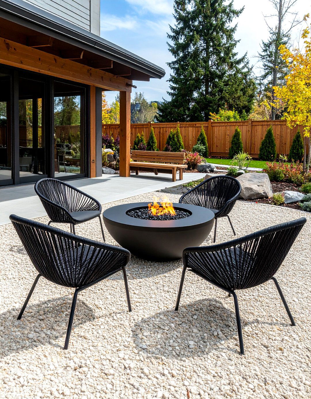 Sleek Black Metal Fire Pit - 30 backyard fireplace ideas
