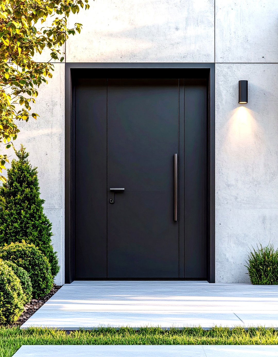 Sleek Black Pivot Front Door - 30 entryway front door ideas