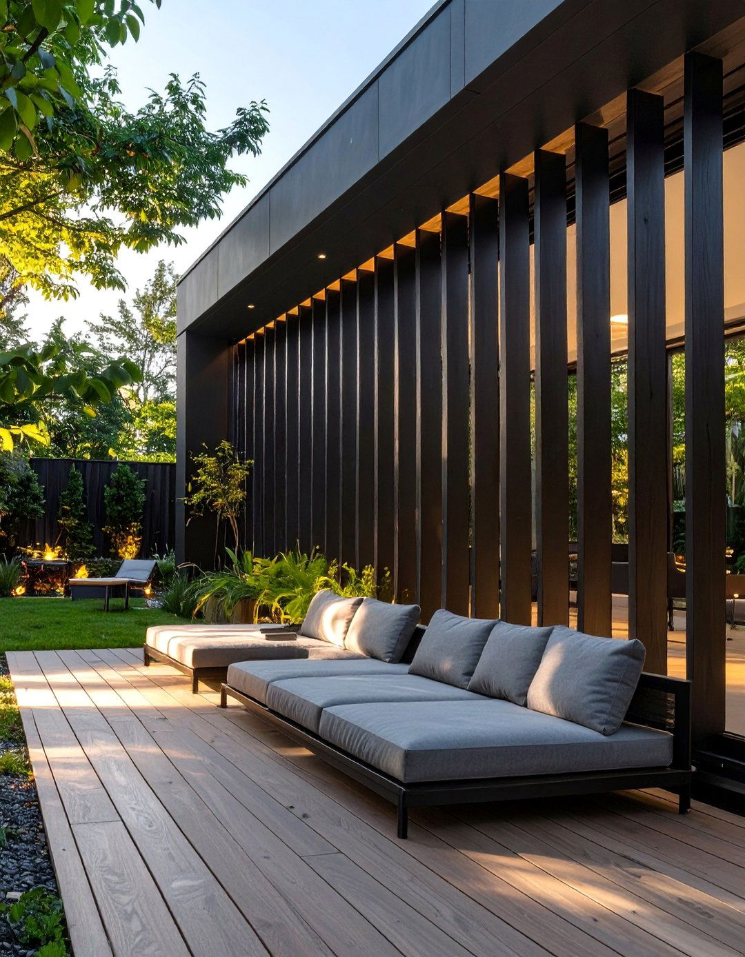 Sleek Black Slat Wood Wall - 30 backyard wall ideas
