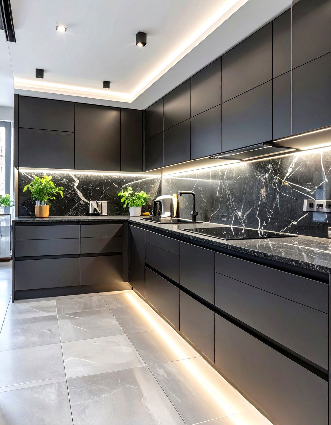 Sleek Blackout Kitchen - 30 bloxburg kitchen ideas