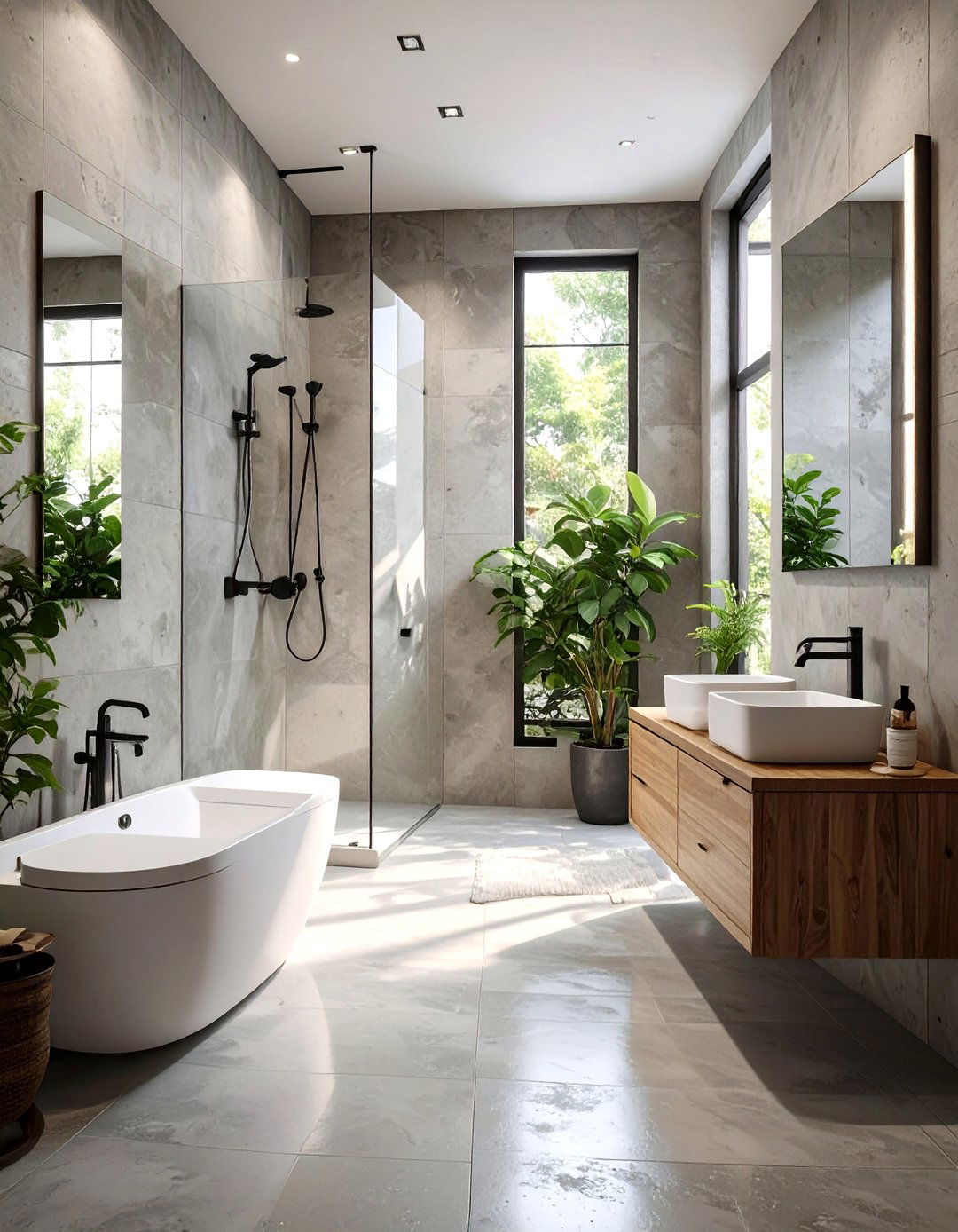 Sleek Concrete Effect Bathroom Floor Tiles - 30 bathroom floor tiles ideas