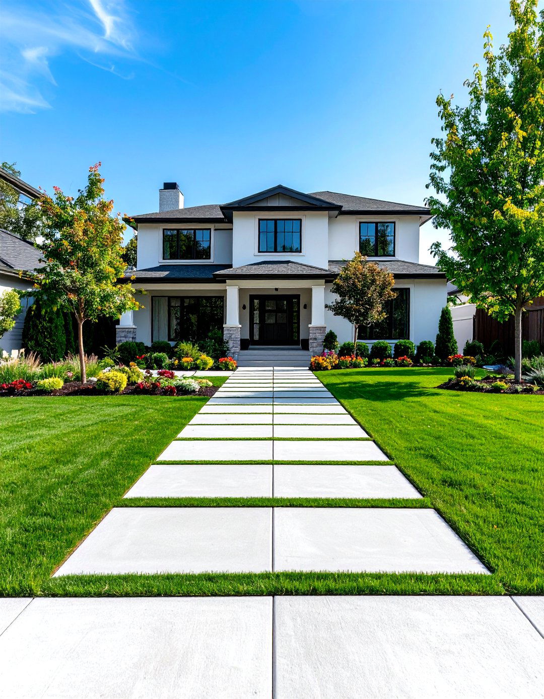 Sleek Concrete and Grass Driveway Entrance - 30 driveway entrance landscaping ideas