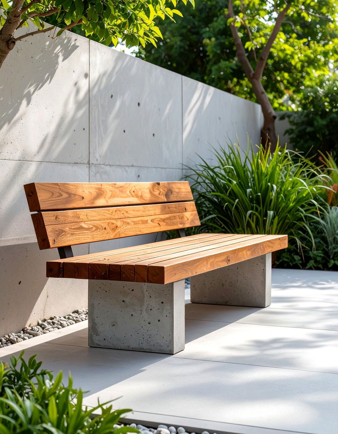 Sleek Concrete and Wood Deck Bench - 30 deck bench ideas