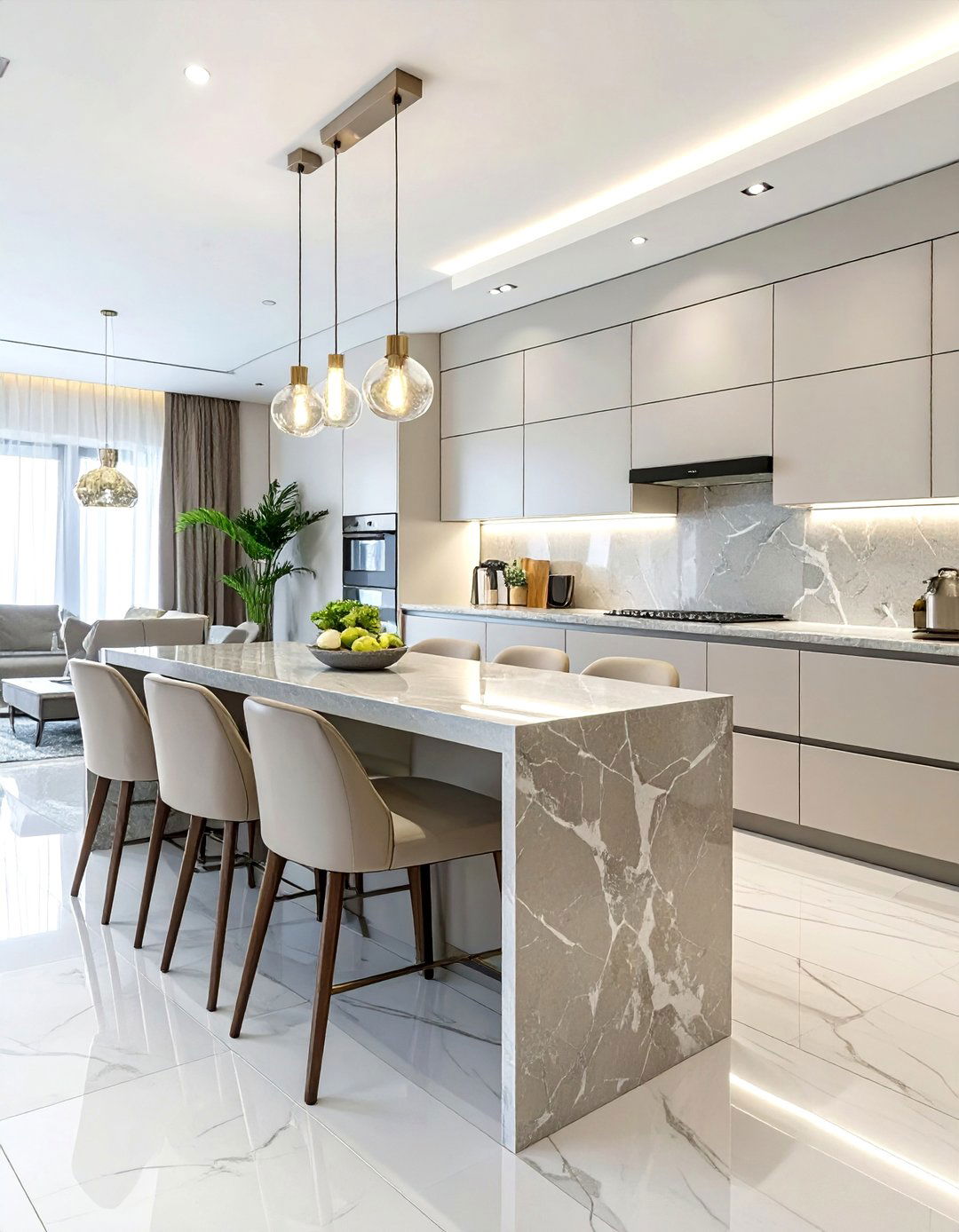 Sleek Contemporary Kitchen with Integrated Dining - 30 combined kitchen dining room ideas