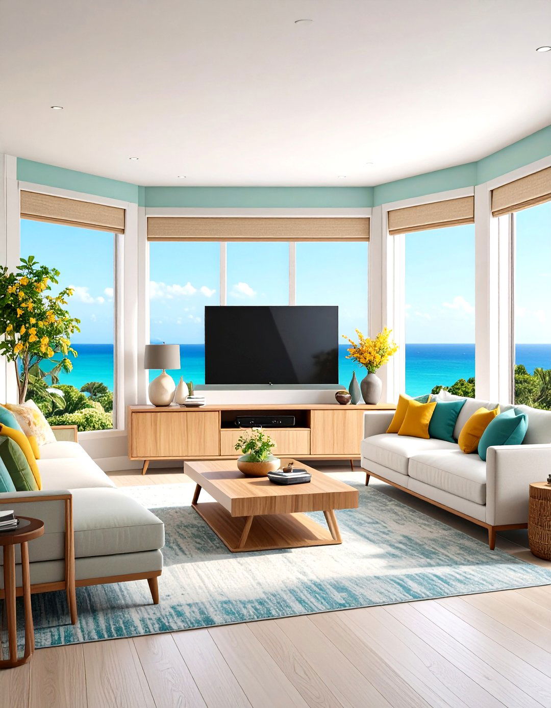 Sleek Entertainment Hub - 30 living room bay window ideas