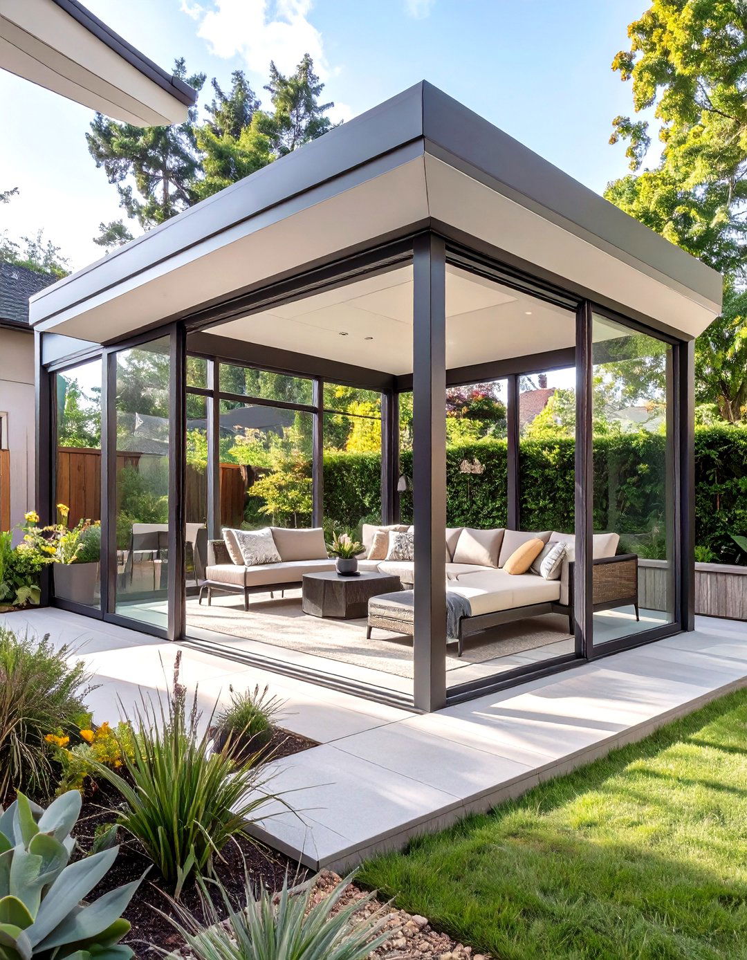 Sleek Glass Enclosed Sunroom Patio - 30 covered patio ideas attached to house