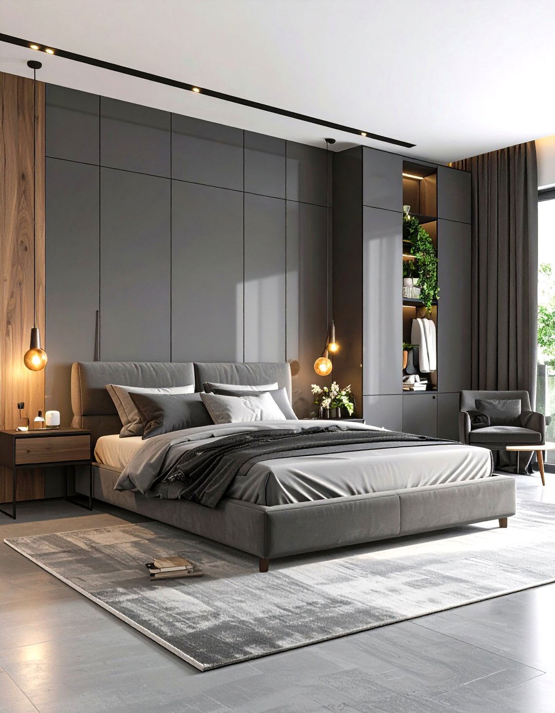 Sleek High Gloss Gray Bedroom - 30 gray bedroom ideas