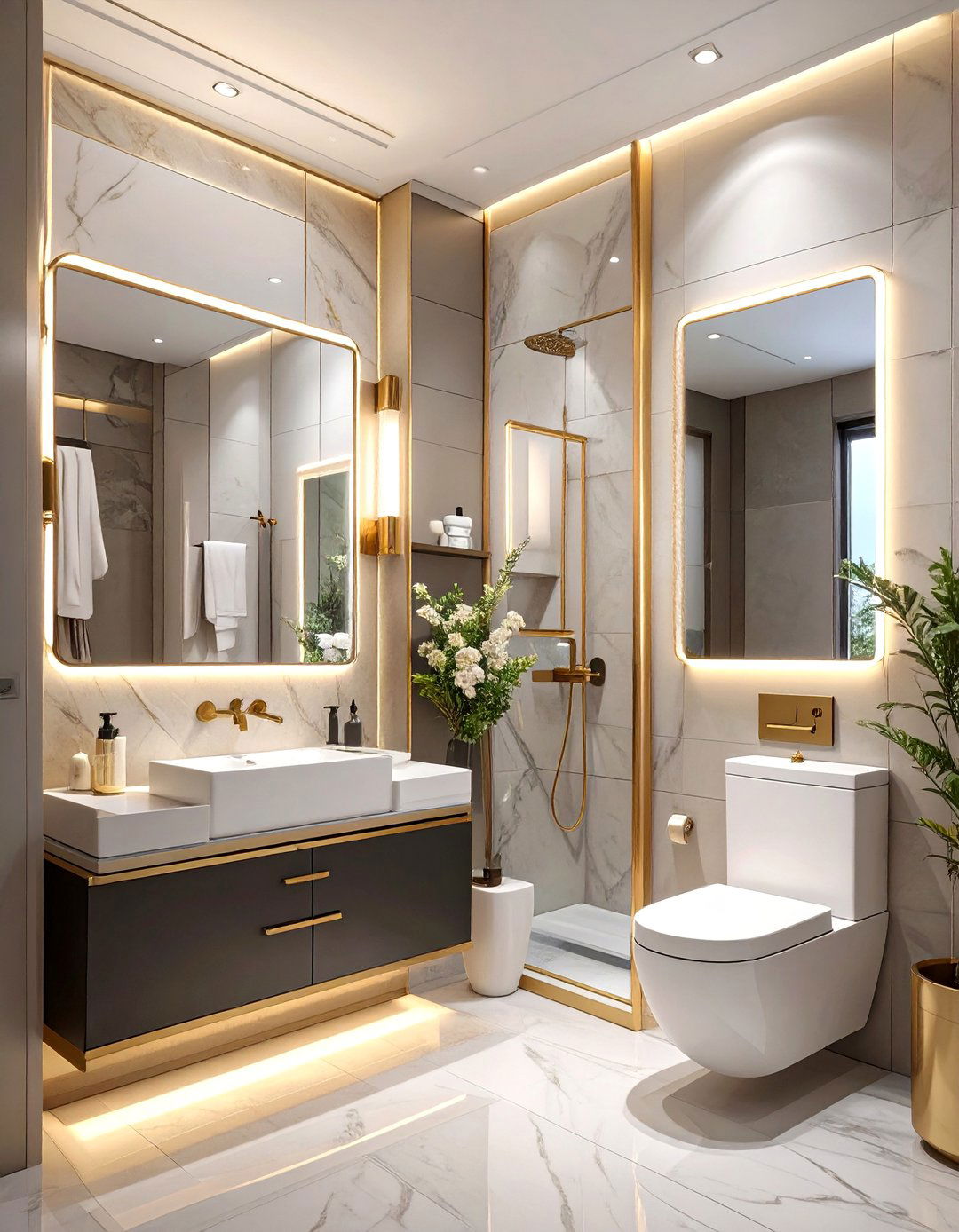 Sleek High Tech Bathroom - 30 black and gold bathroom ideas