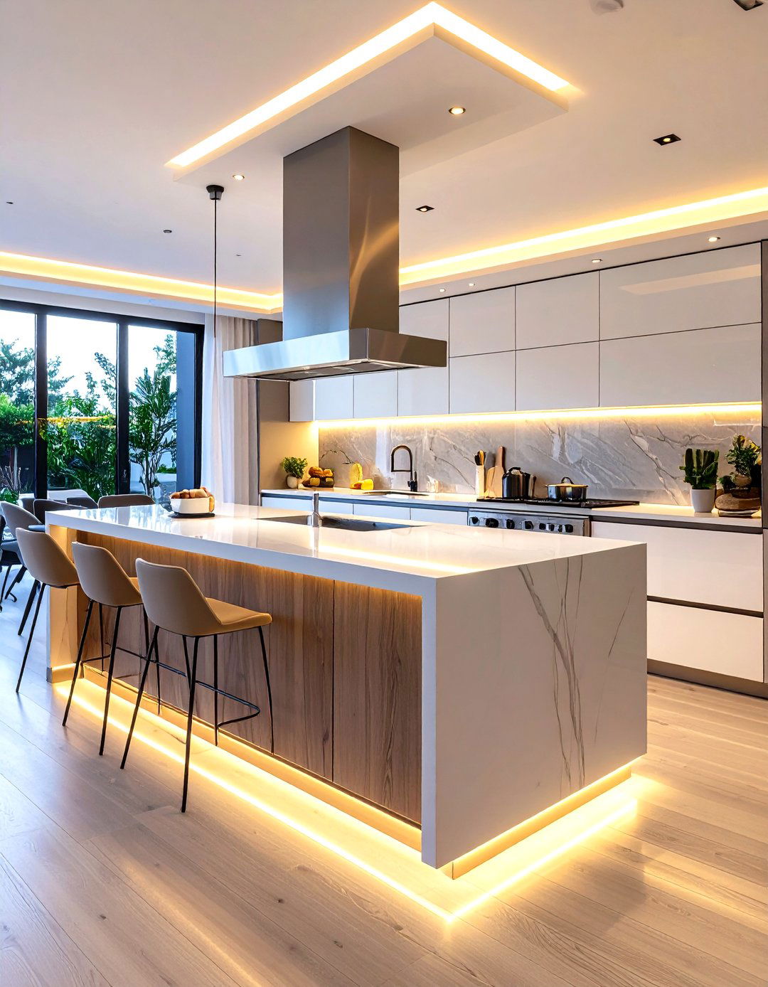 Sleek Kitchen Design with Integrated LED Strips - 30 kitchen island lighting ideas