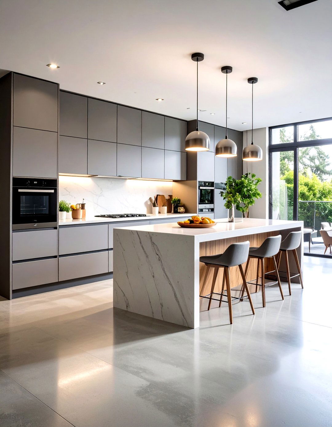Sleek Large Format Concrete Look Tiles - 30 kitchen floor tile ideas