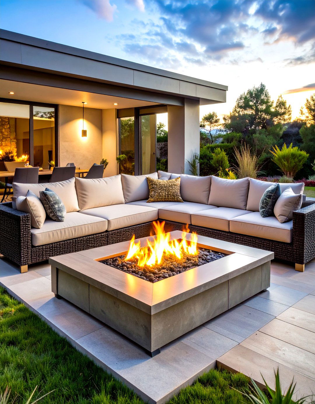 Sleek Linear Gas Fire Pit Table - 30 fire pit landscaping ideas