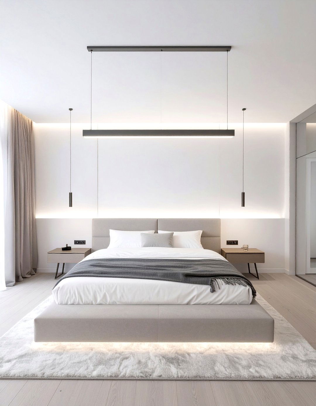 Sleek Linear Suspension Lighting - 30 bedroom ceiling light ideas