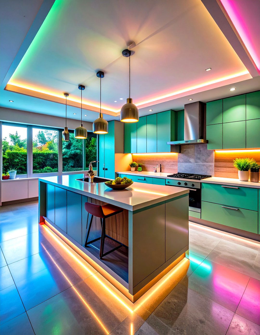 Sleek Minimalist Kitchen with Recessed LED Strips - 30 kitchen ceiling lights ideas