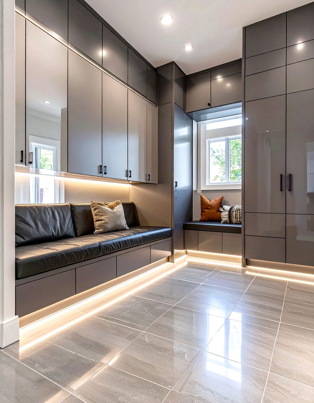 Sleek Mudroom with High Gloss Cabinetry - 30 modern mudroom ideas