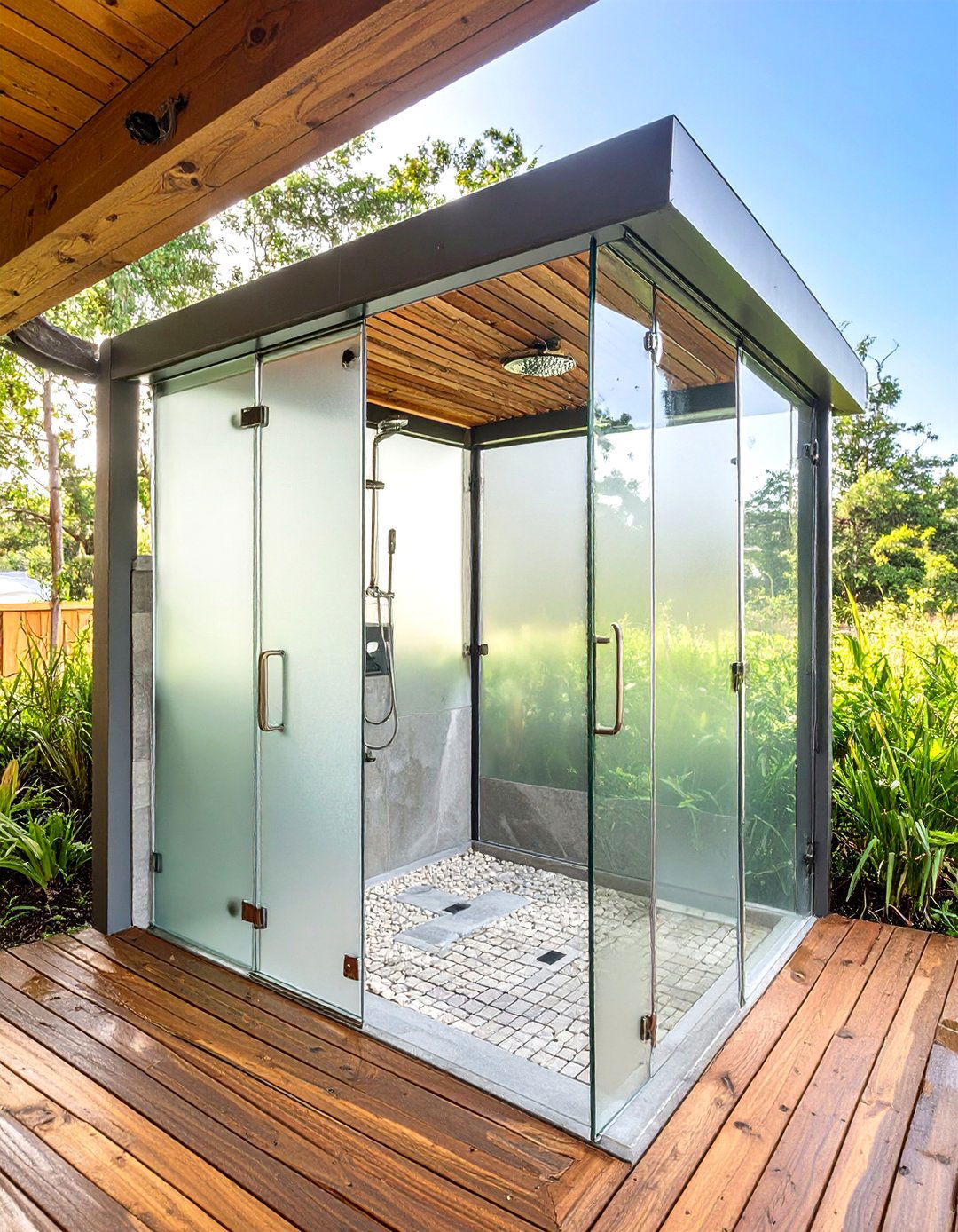 Sleek Outdoor Shower Area - 30 enclosing under a deck ideas