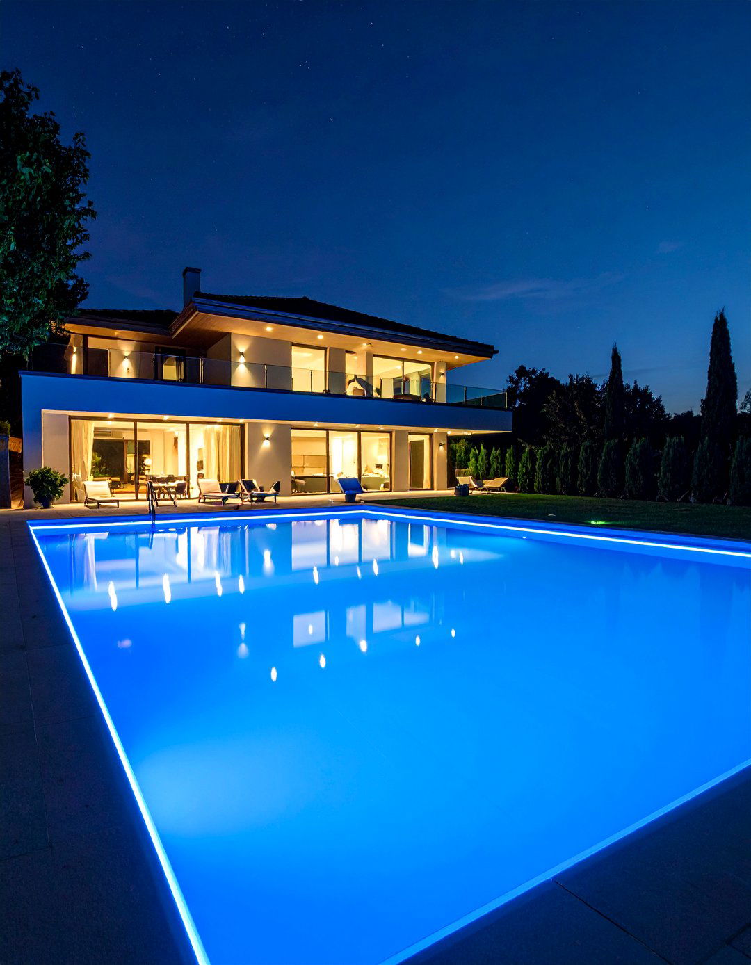 Sleek Poolside LED Strips - 30 backyard lights ideas