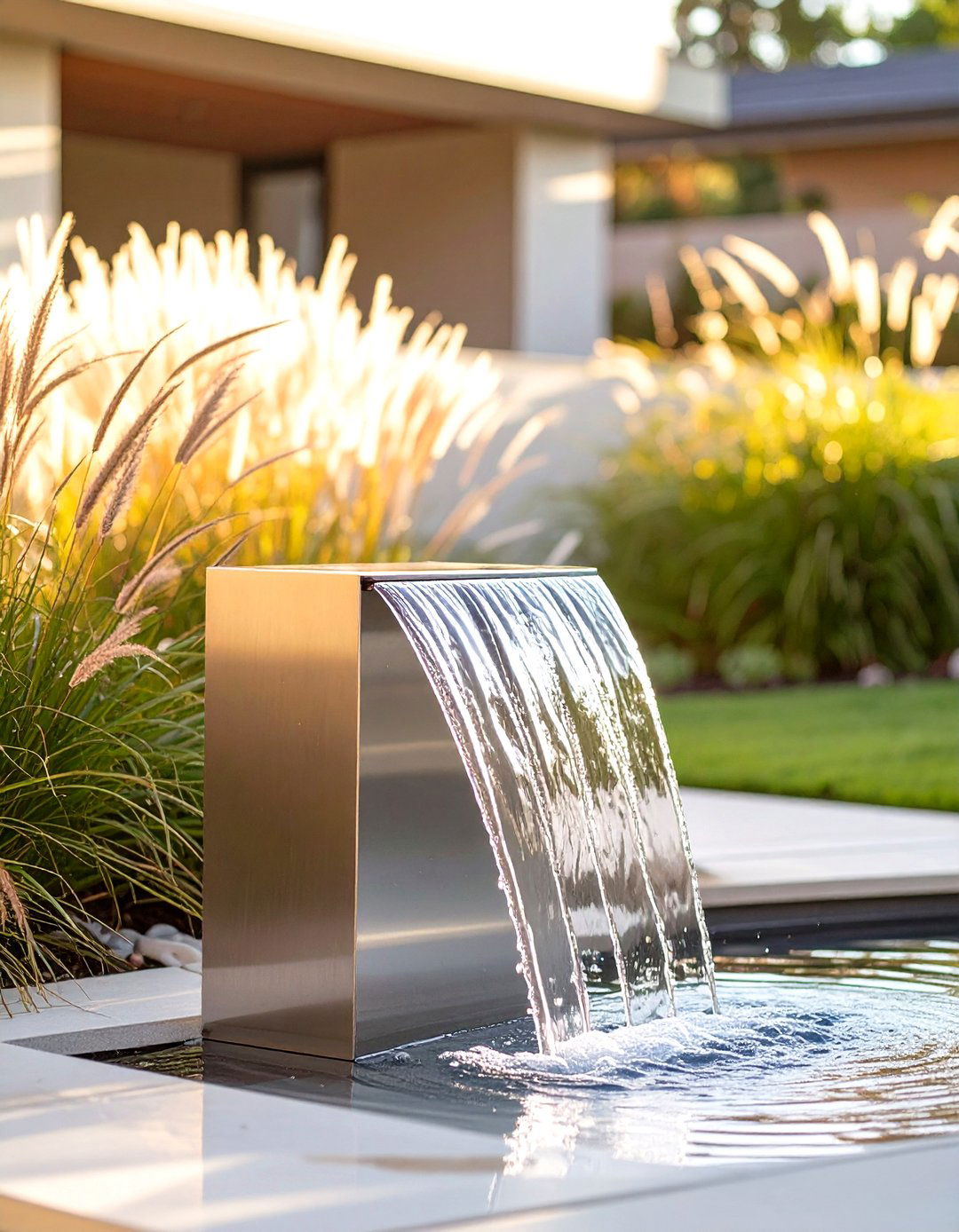 Sleek Stainless Steel Front Yard Fountain - 30 small front yard fountain ideas
