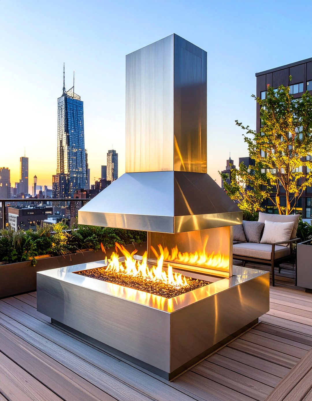 Sleek Stainless Steel Outdoor Fireplace - 30 outdoor fireplace ideas