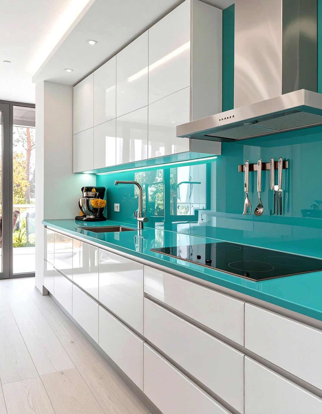 Sleek Tempered Glass Backsplash - 30 diy backsplash ideas