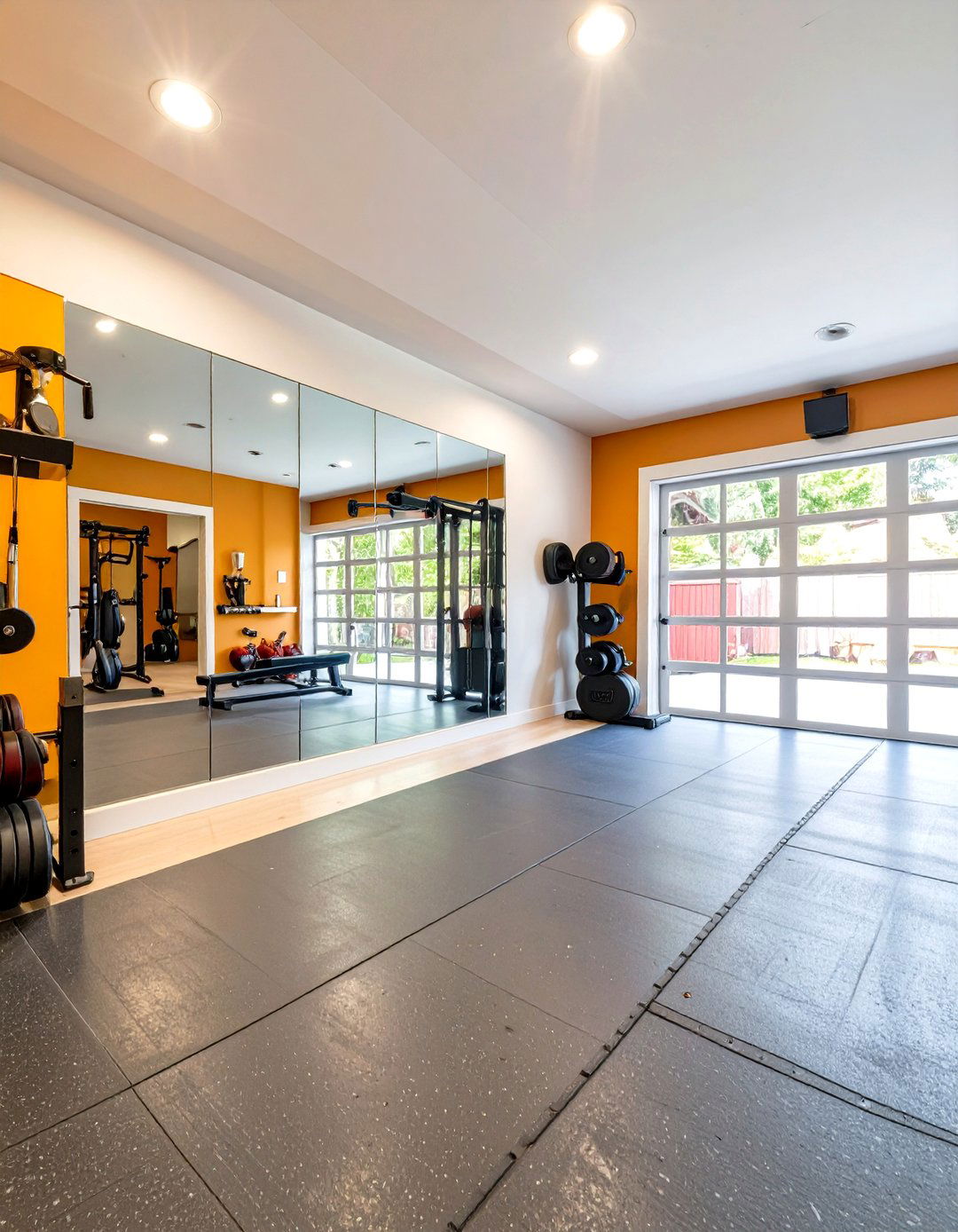 Sleek and Functional Home Gym - 30 garage door conversion ideas