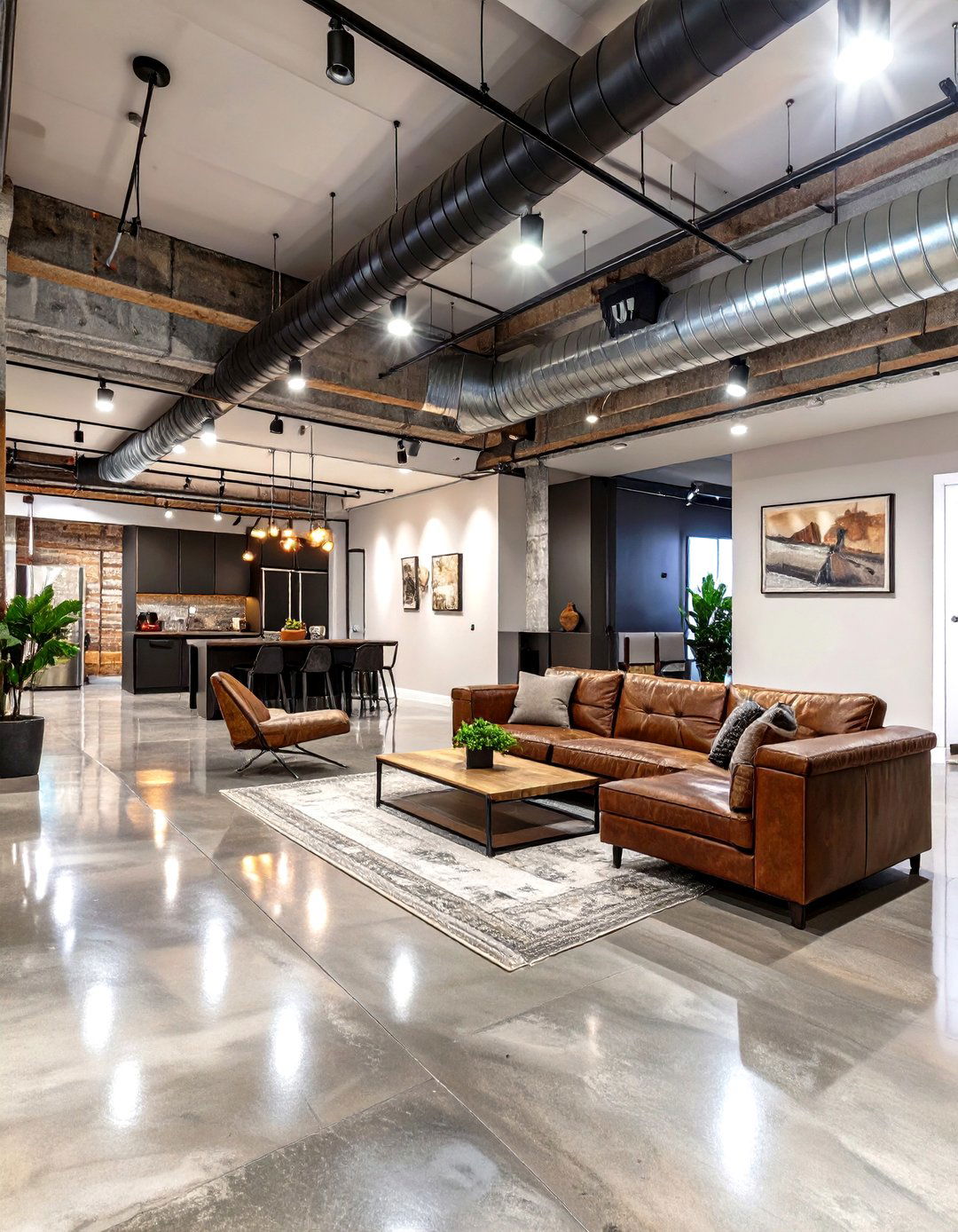 Sleek and Polished Urban Loft - 30 basement living room ideas