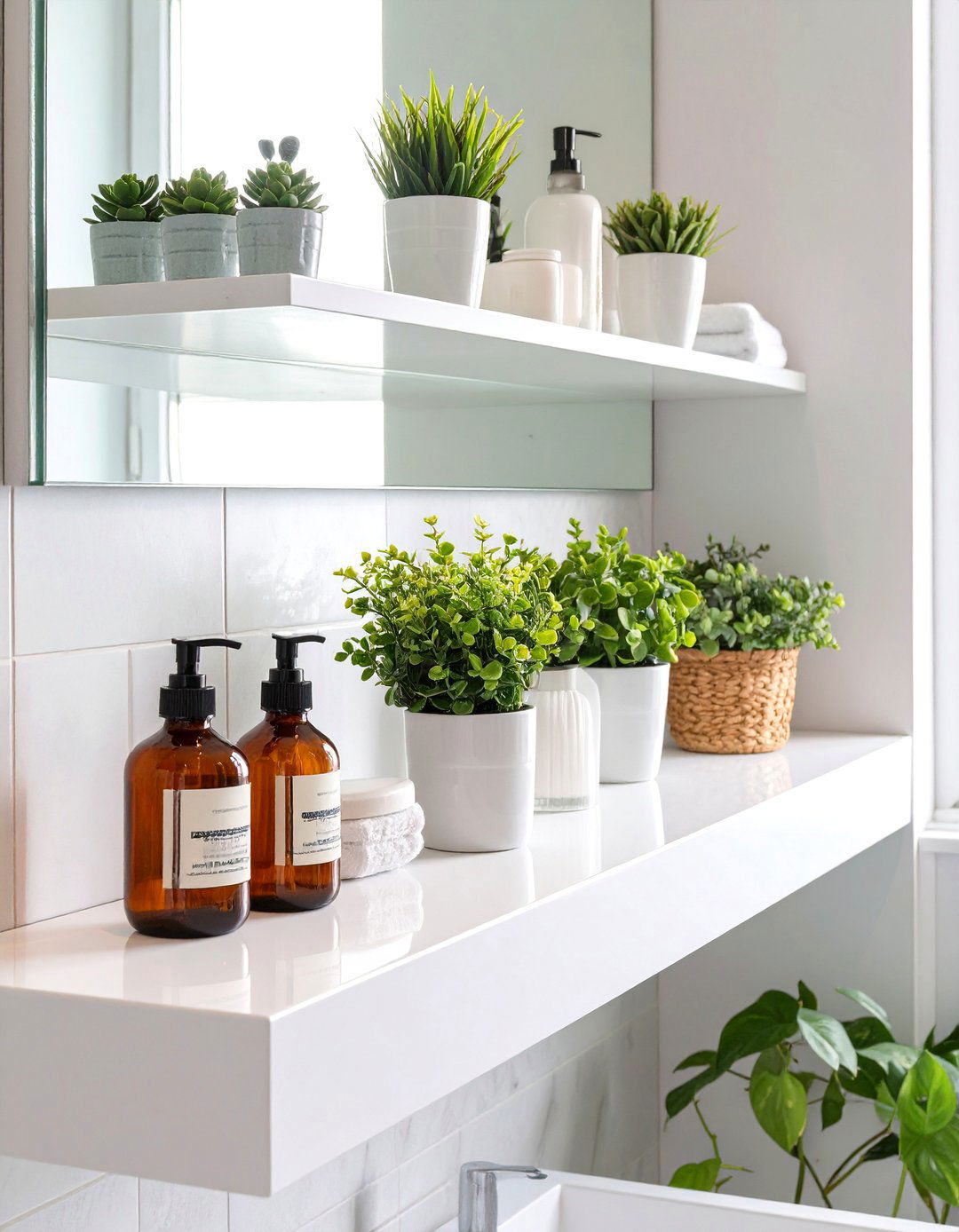 Sleek and Symmetrical Bathroom Shelf - 30 bathroom shelf decor ideas