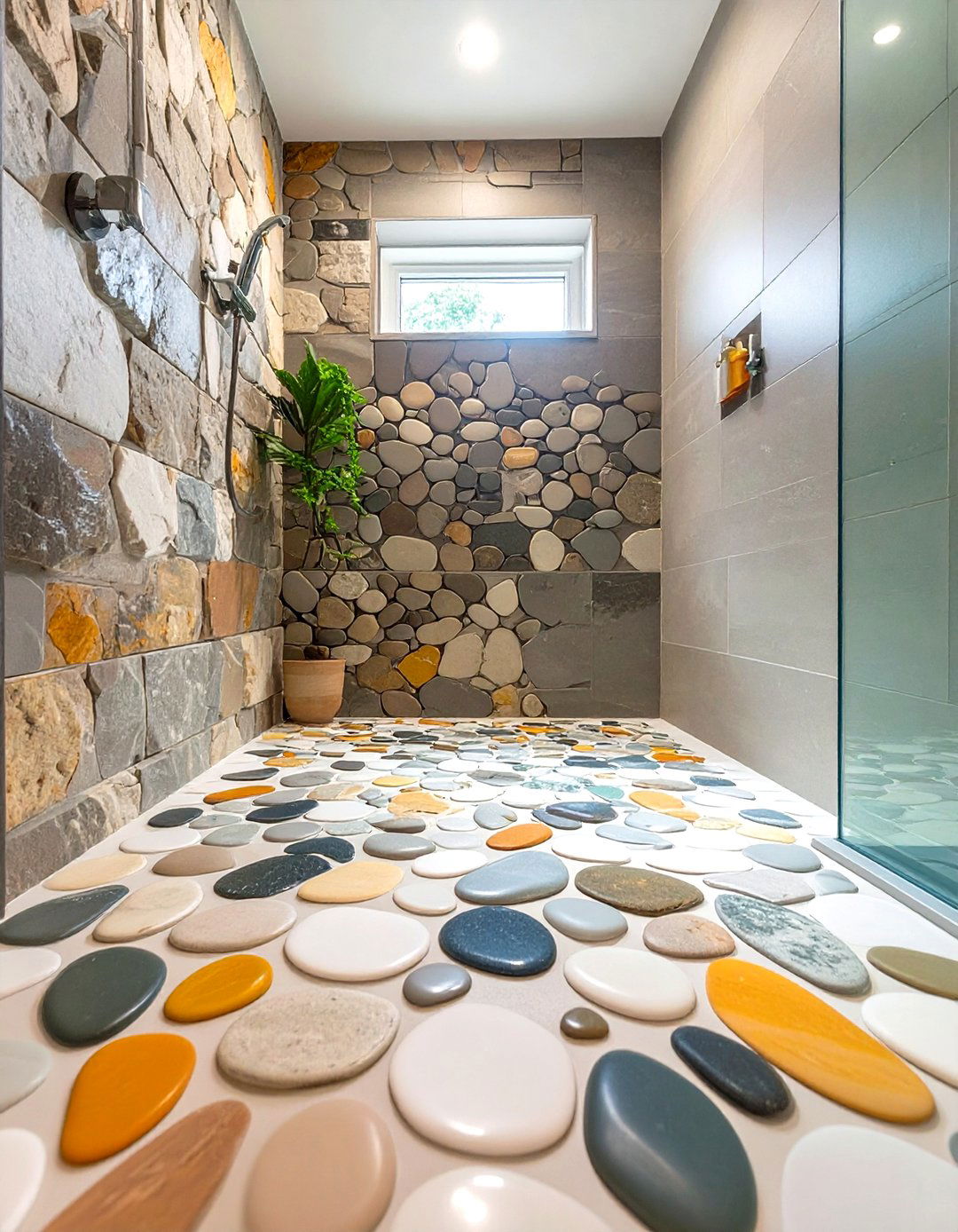 Sliced Pebble Tile Shower Floor - 30 shower floor ideas