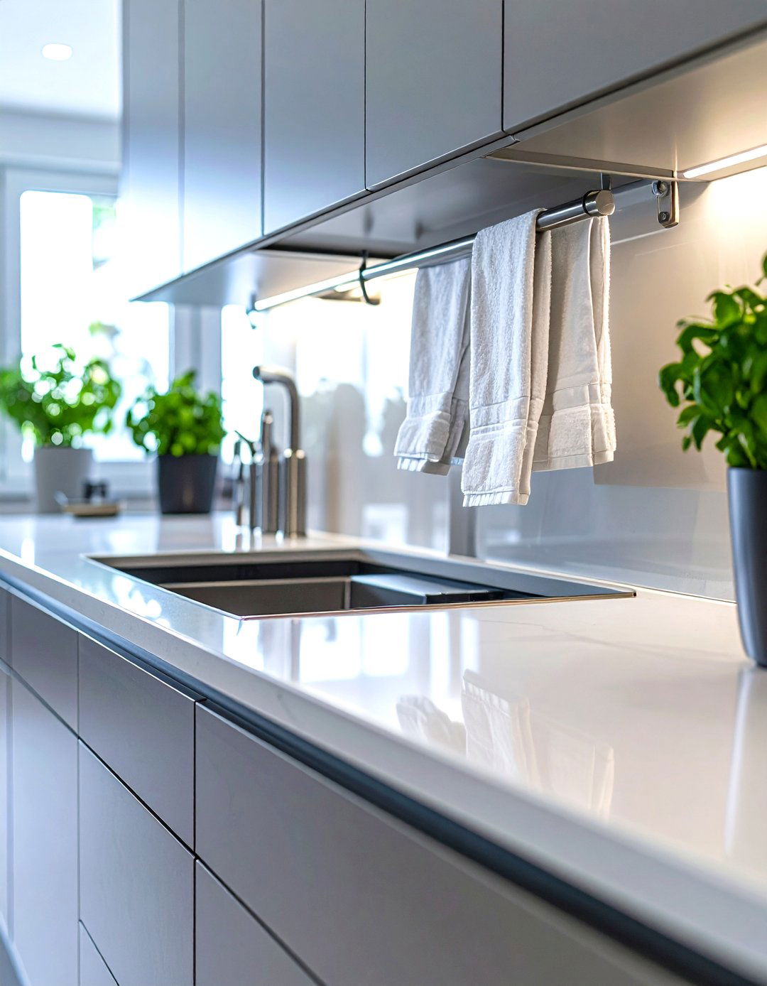 Sliding Bar Holder on a Rail - 30 kitchen towel holder ideas