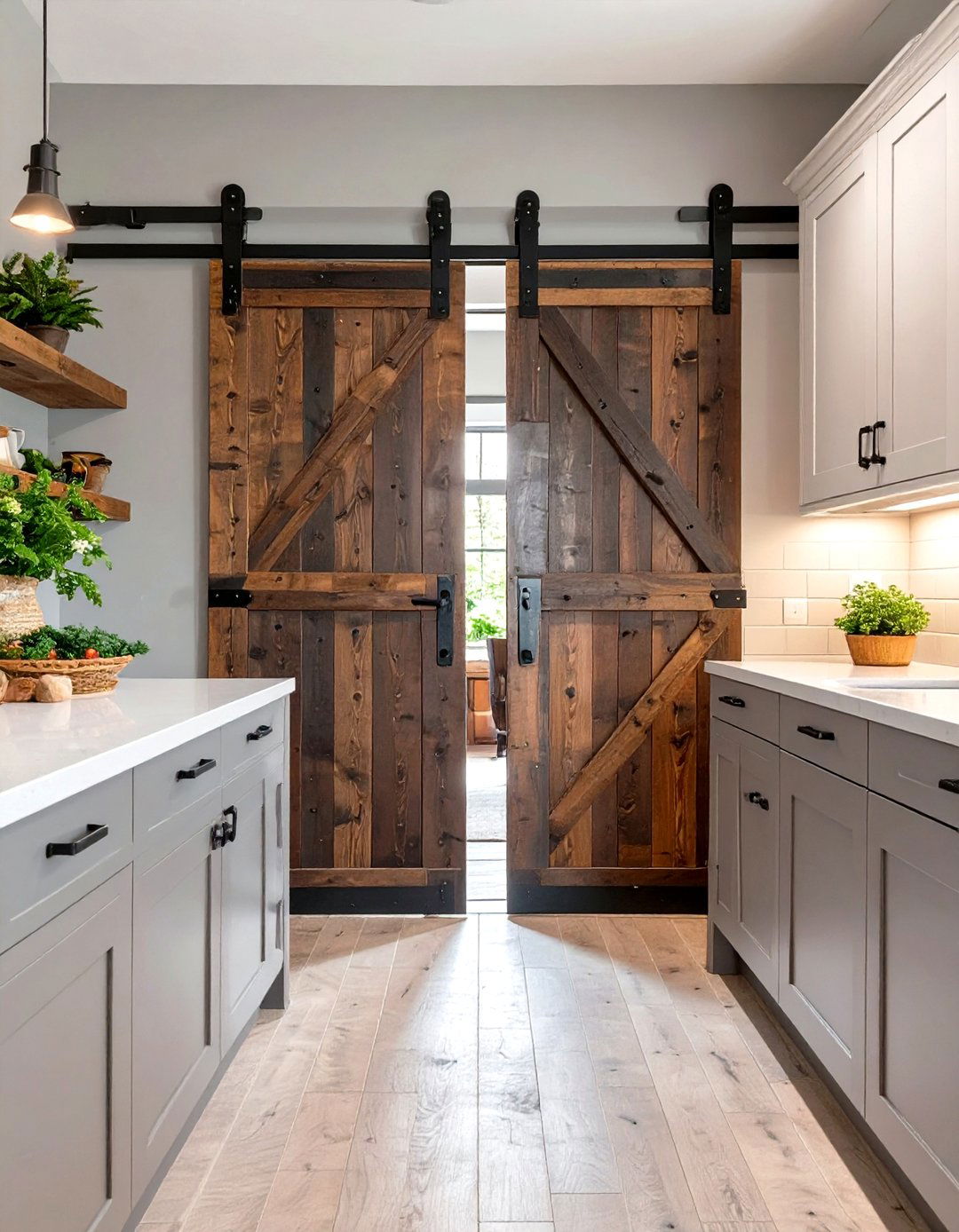 Sliding Barn Door for a Pantry - 30 small rustic kitchen ideas
