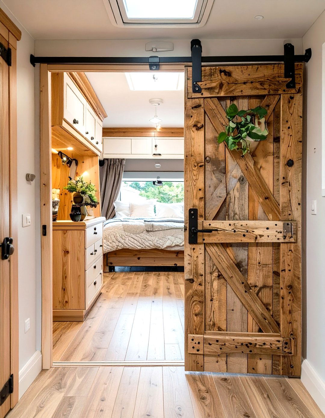 Sliding Barn Door for the Bedroom Entry - 30 small rv bedroom ideas