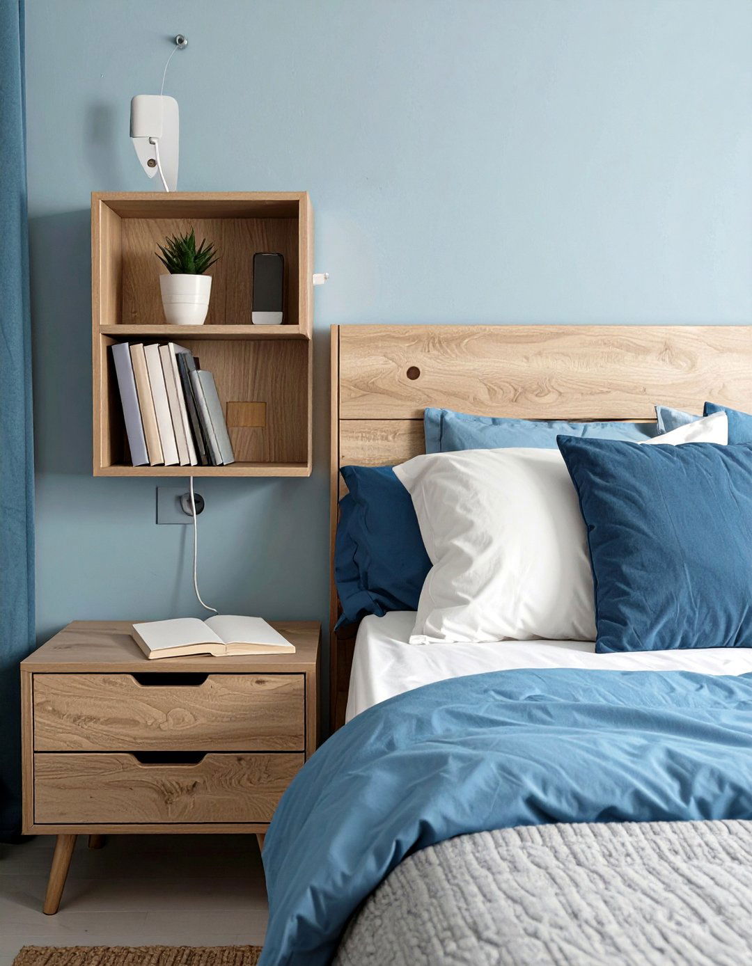 Slim IKEA BRIMNES Headboard with Integrated Shelving - 30 small bedroom storage ideas ikea