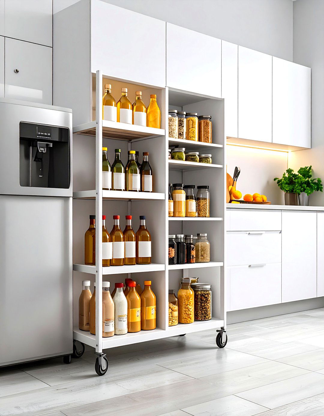 Slim Rolling Cart Pantry - 30 pantry ideas for small kitchen