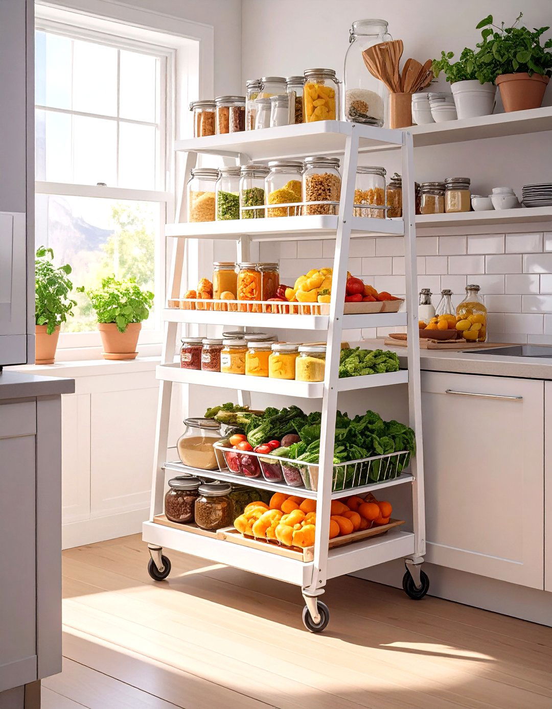 Slim Rolling Cart with Shelves - 30 small kitchen shelf ideas