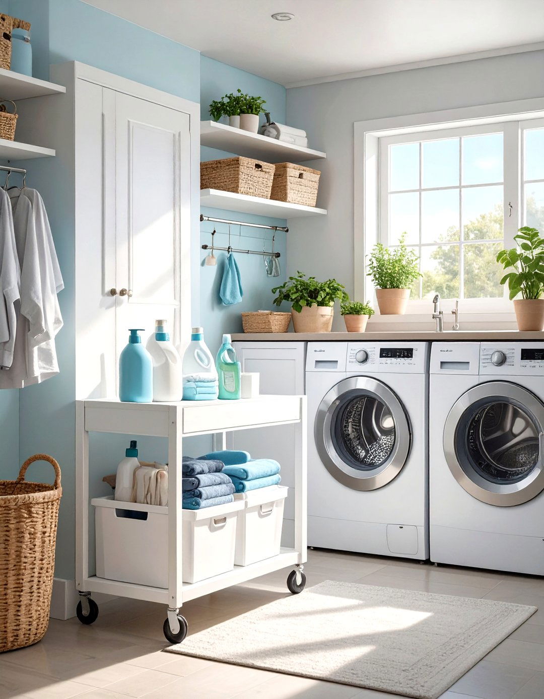 Slim Rolling Laundry Cart Between Machines - 30 utility room diy small laundry room ideas