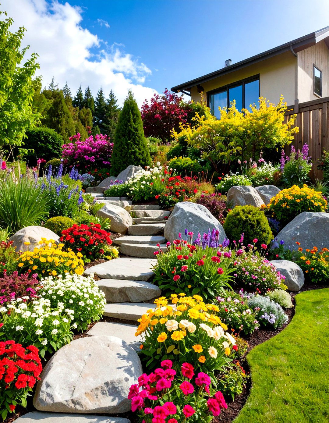 Sloping Hillside Rock Garden - 30 rock garden landscaping ideas