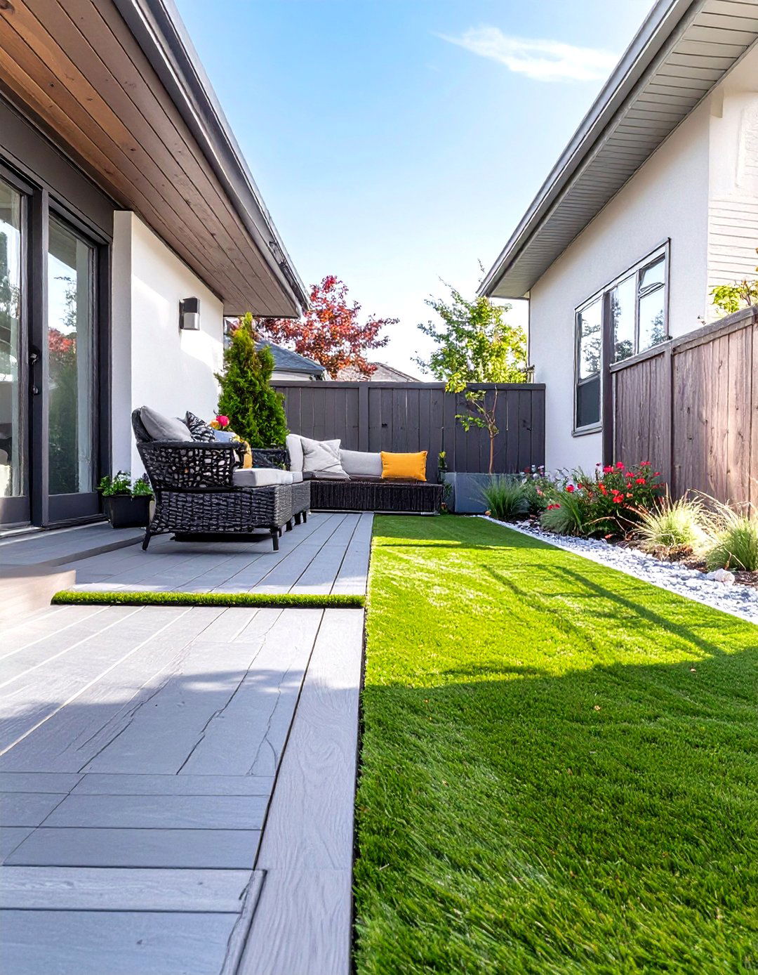 Small Backyard Patio with Artificial Turf - 30 small back yard patio ideas