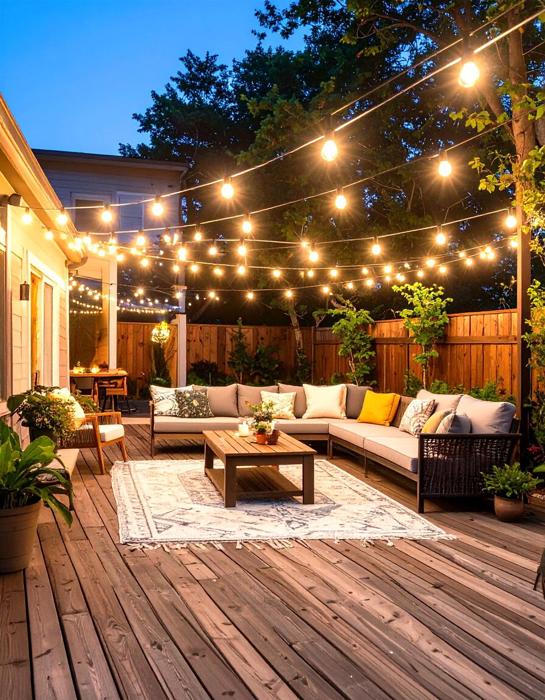 Small Backyard Patio with String Lights - 30 small back yard patio ideas