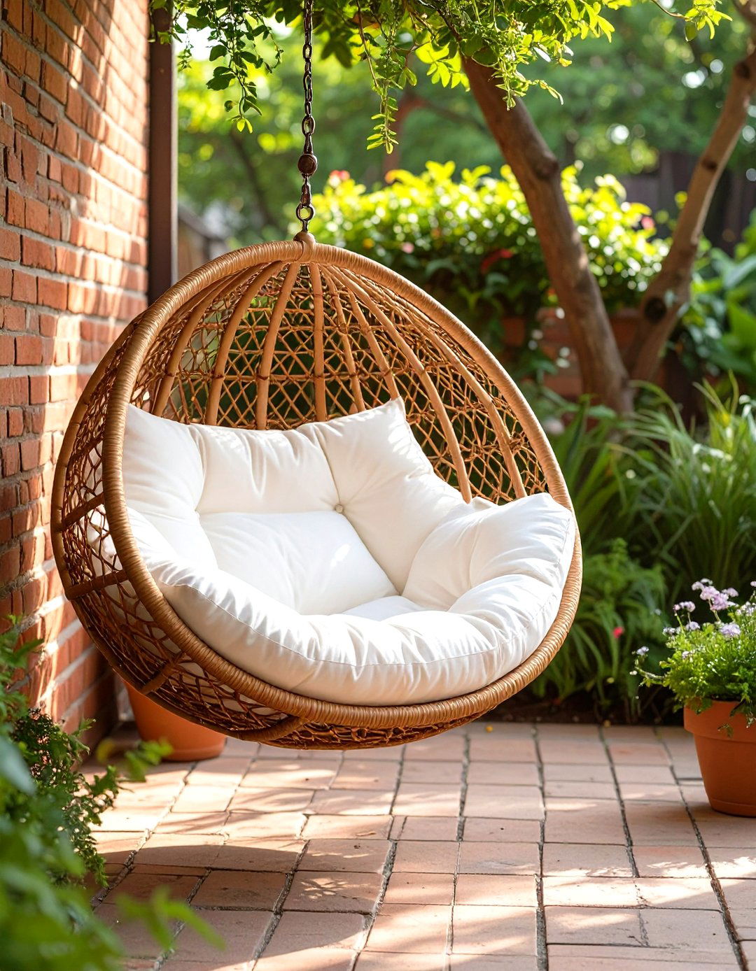 Small Backyard Patio with a Hanging Chair - 30 small back yard patio ideas